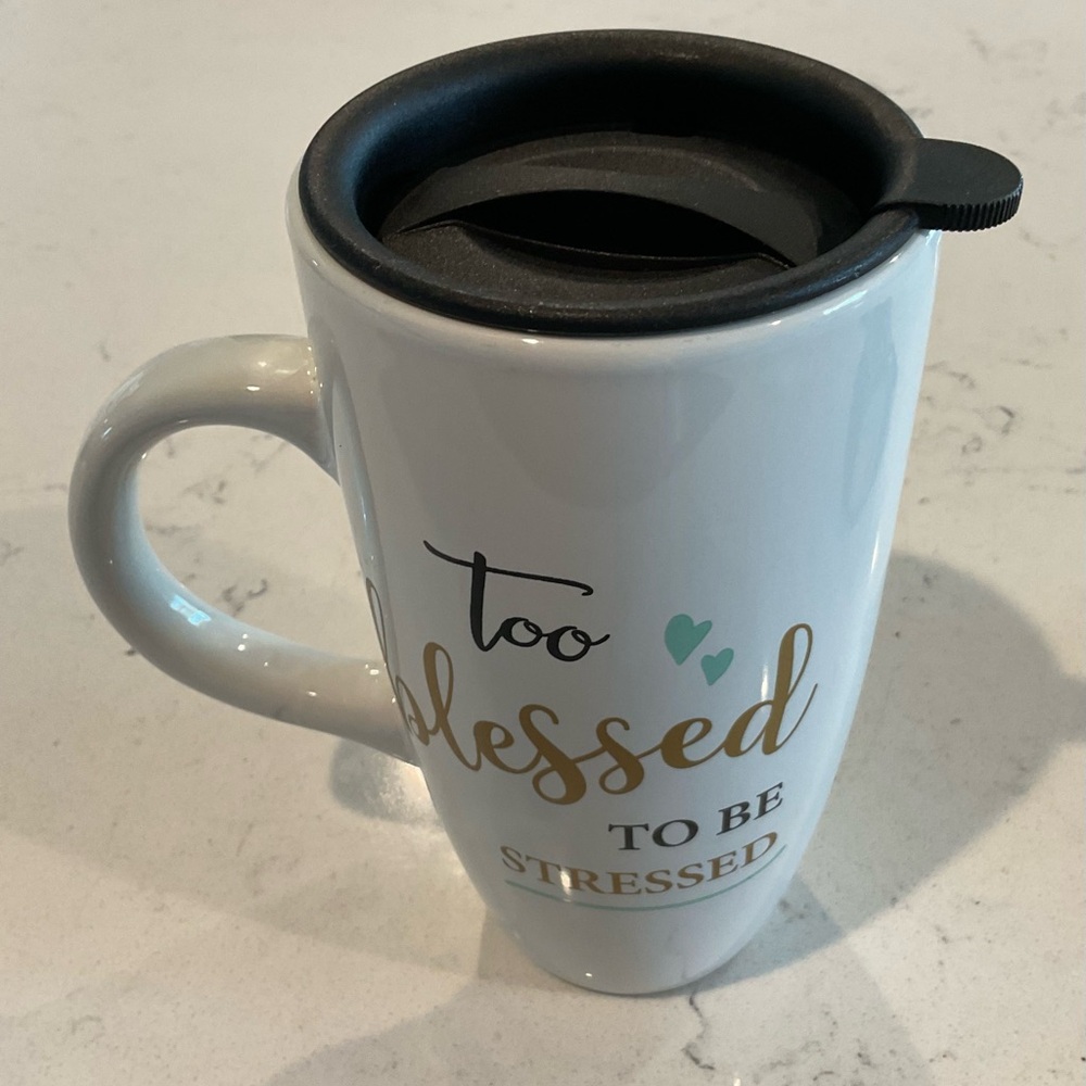 Tall Inspirational White and Gold Travel Mug